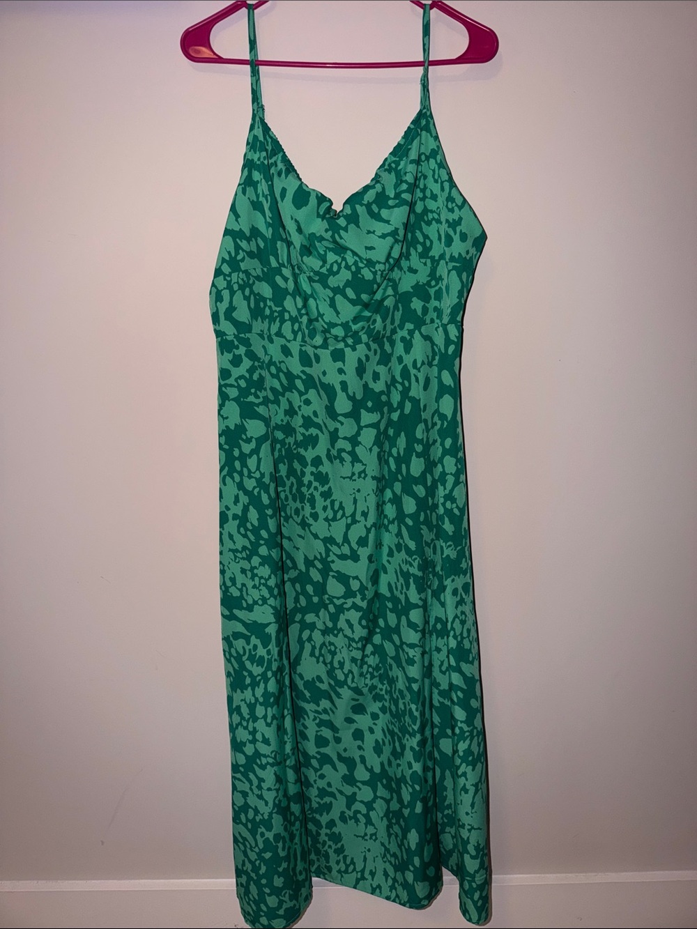 SHEIN Green Printed Slip Midi Dress with Cowl Neck